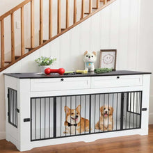 Wooden Dog Cage End Table with Charging Station Large Dog Crate Furniture-Decorative Heavy Duty