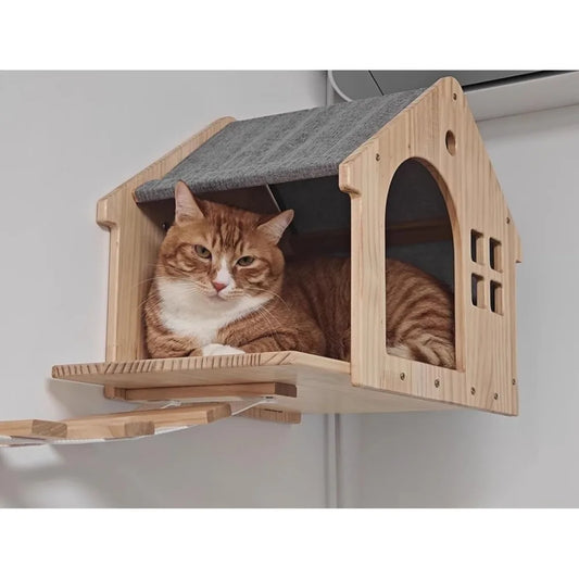 Masterpiece Wall Mounted Cat Furniture Cat Climber with Kitty House - Save Space Thickened Board for Sleeping Playing