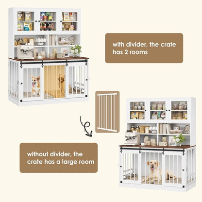 Hutch Style Dog Crate Furniture for Large Dogs for 2 Pets with Divider