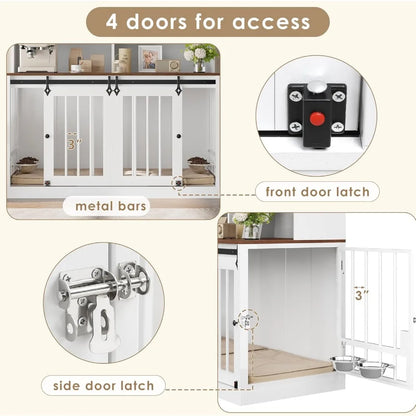 Hutch Style Dog Crate Furniture for Large Dogs for 2 Pets with Divider