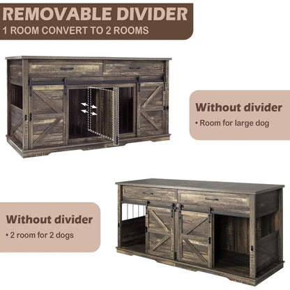 Wooden Furniture Double Dog Crate TV Stand for Medium and Large Breeds with Sliding Doors