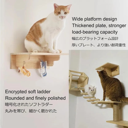 Masterpiece Wall Mounted Cat Furniture Cat Climber with Kitty House - Save Space Thickened Board for Sleeping Playing