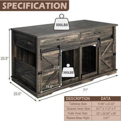 Wooden Furniture Double Dog Crate TV Stand for Medium and Large Breeds with Sliding Doors