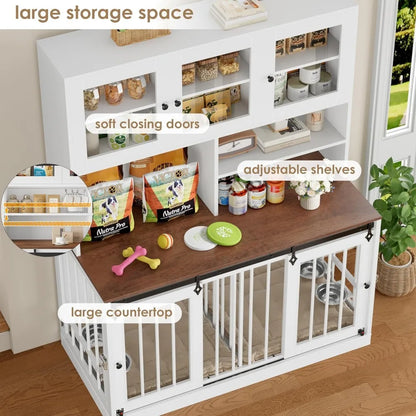 Hutch Style Dog Crate Furniture for Large Dogs for 2 Pets with Divider