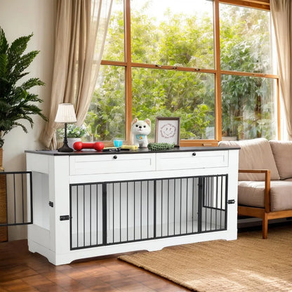 Wooden Dog Cage End Table with Charging Station Large Dog Crate Furniture-Decorative Heavy Duty