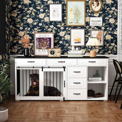 67" Wide Luxury Wooden Heavy Duty Single Room Dog Kennel Furniture w/Sliding Door
