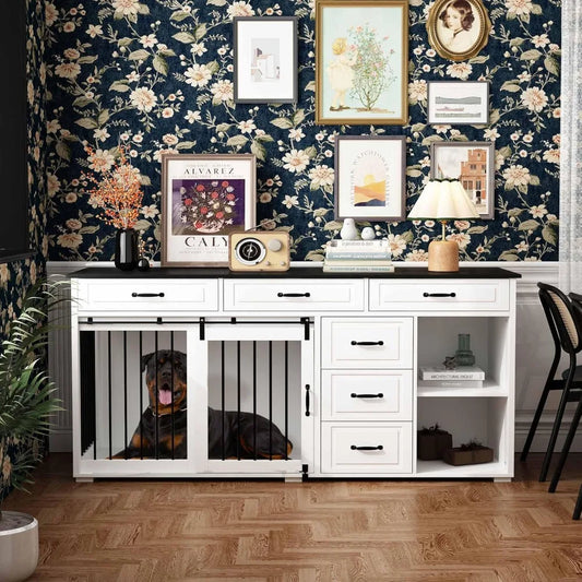 67" Wide Luxury Wooden Heavy Duty Single Room Dog Kennel Furniture w/Sliding Door