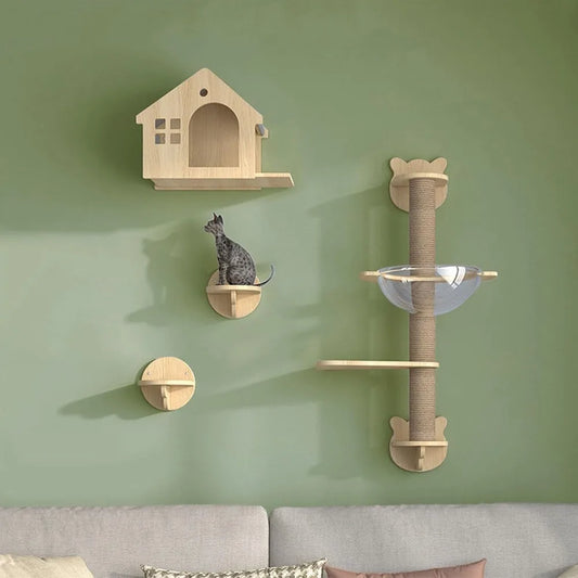 Masterpiece Wall Mounted Cat Furniture Cat Climber with Kitty House - Save Space Thickened Board for Sleeping Playing