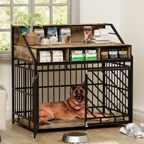 Furniture Style Double Door Kennel with Three Drawer Storage