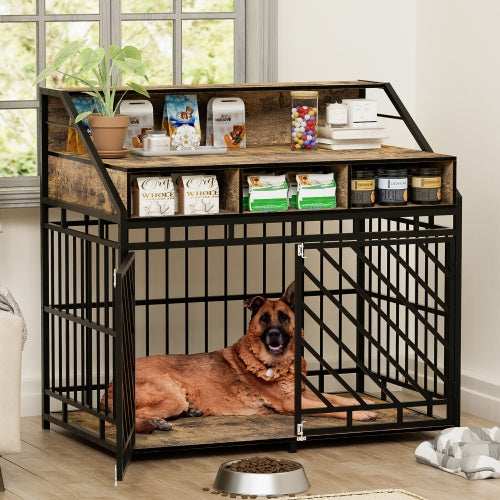 Furniture Style Double Door Kennel with Three Drawer Storage