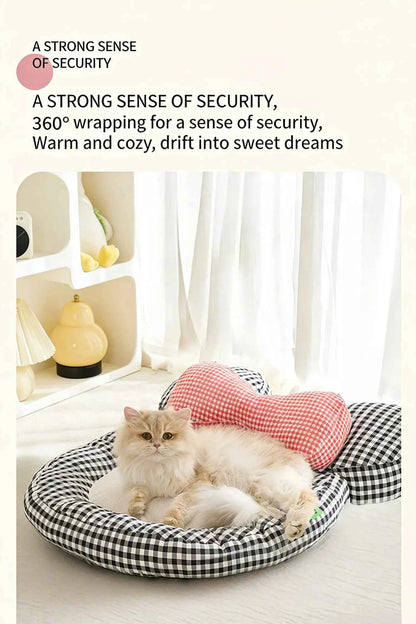 Cartoon Plaid Design Pet Mat with Bow