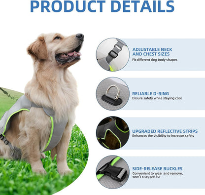 Dog Cooling Vest With Ice Packs, Reflective Adjustable Cooling Vest For Dogs With Leash Ring For Hot Weather Cooling Harness For Large Medium Dogs Grey
