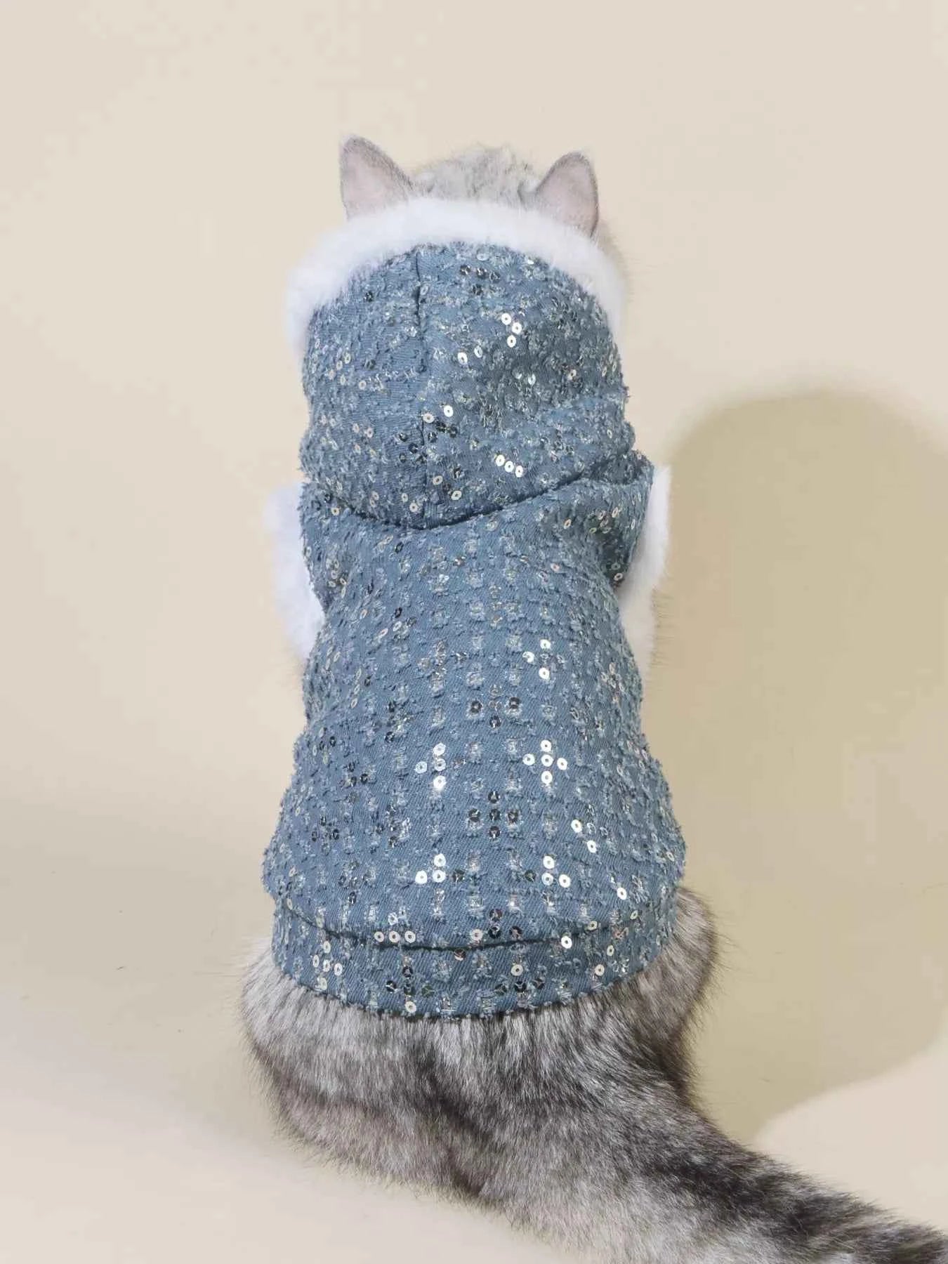 Sequin Pet Coat with Fur Trim