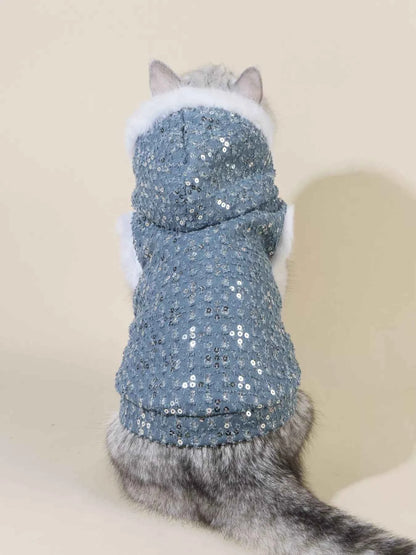 Sequin Pet Coat with Fur Trim