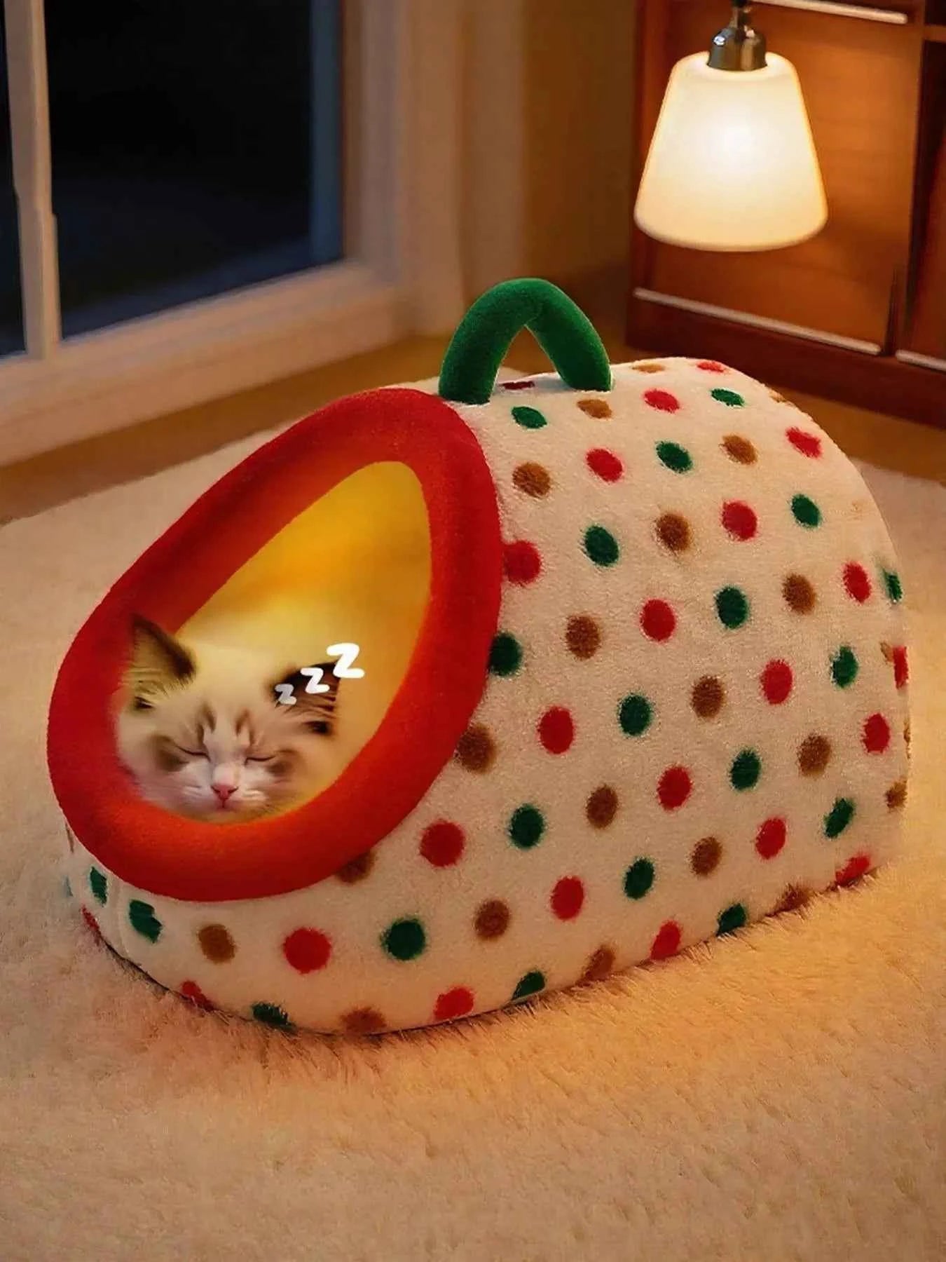 Cozy Polka Dot Pet Nest with Handle