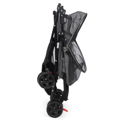 Foldable Pet Stroller, Small Dog Cat Stroller With Storage Basket For Small Puppies, Gray And Black