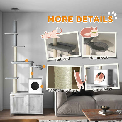 Cat Tree Floor to Ceiling with Litter Box - 2 in 1 Condo