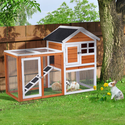 Wooden Rabbit Hutch with Run - Fir Wood with Ladder