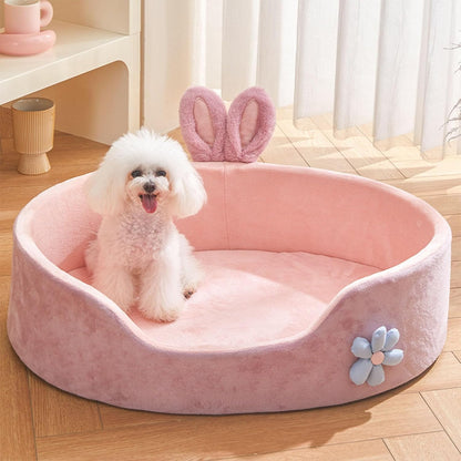 Pink Princess Pet Bed - Rabbit Ear Calming Cushion
