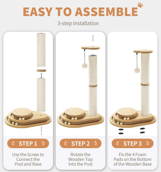 Cat Scratching Post Sisal - 3 Track Ball Lane Hanging Toy