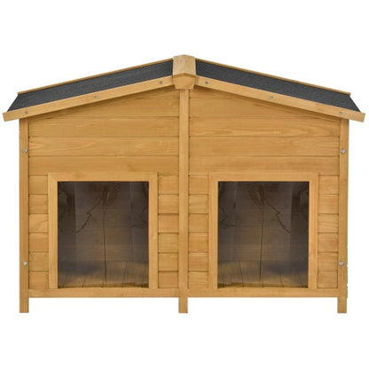 Large Wooden Dog House with Porch - Outdoor Hut Style Kennel