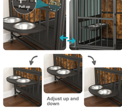 Multifunctional Furniture Crate Dog Cage with Removable Trays and Feeding Station