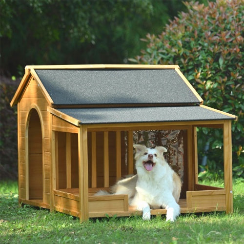 Large Wooden Dog House - 60" Cabin with Covered Porch