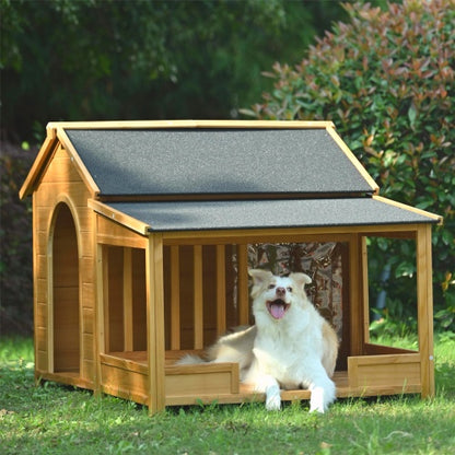 Large Wooden Dog House - 60" Cabin with Covered Porch