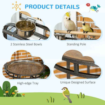 PawHut Parrot Stand Large Bird Perch Stand With Toy Hook  3 Ladders, Parrot Perch, Bird Wooden Stand, Gray