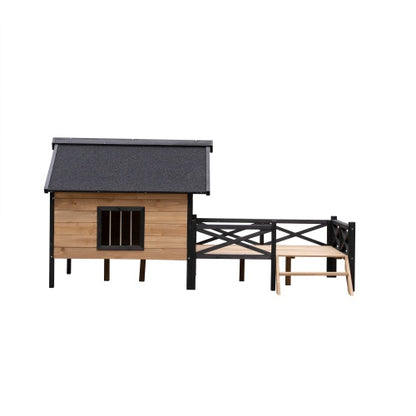 Large Wooden Dog House - Outdoor Cabin with Porch