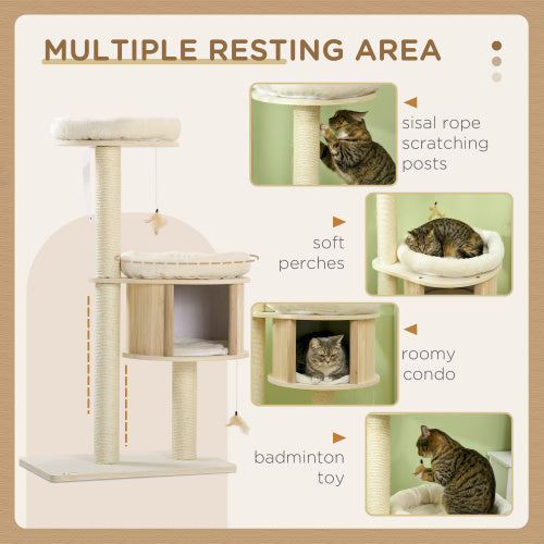 Cat Tree 3 Level - Sisal Posts Soft Cushions Interactive Toy