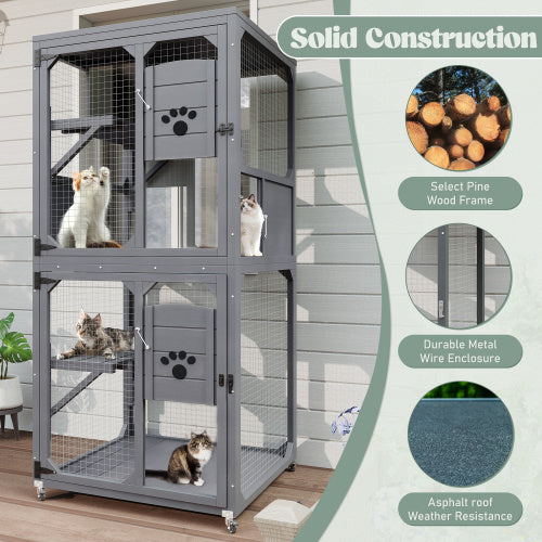 Catio Outdoor Cat Enclosure - 4 Tier Window Access with Wheels