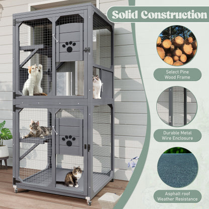 Catio Outdoor Cat Enclosure - 4 Tier Window Access with Wheels