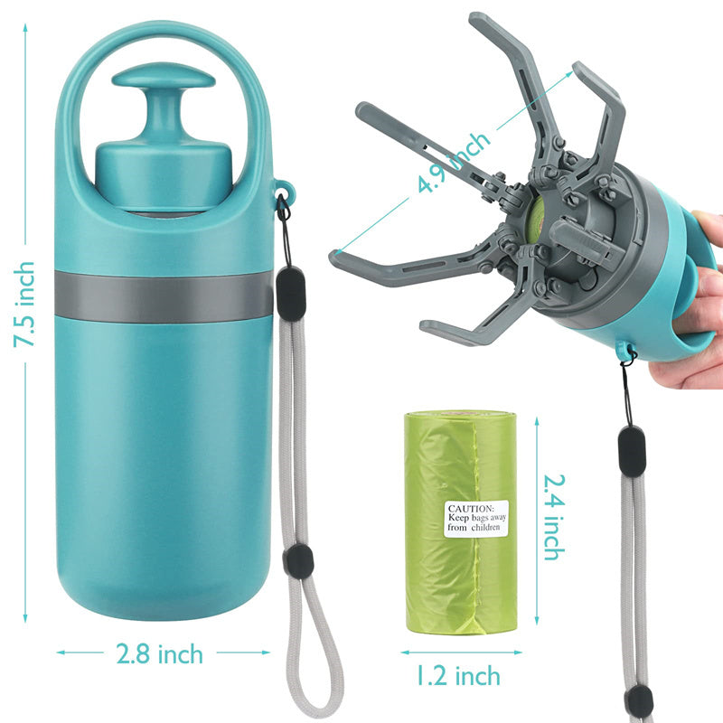 Portable Dog Pooper Scooper - Built-in Bag Dispenser & 8-Claw Pickup