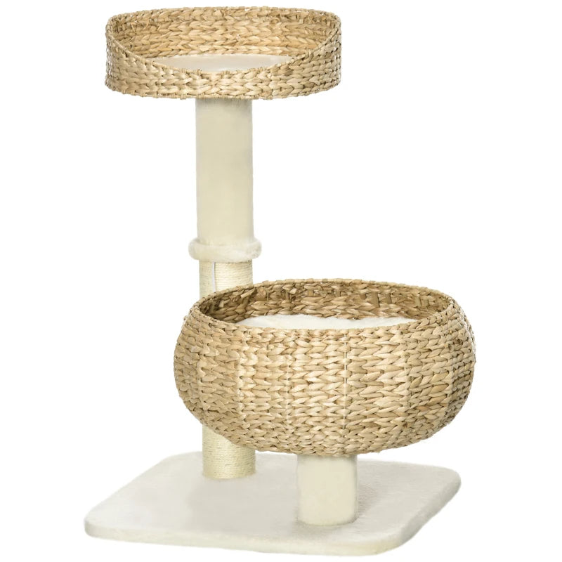 Cat Tree - Small Basket Bed with Scratching Post & Toy - Purrfect Pet Haven