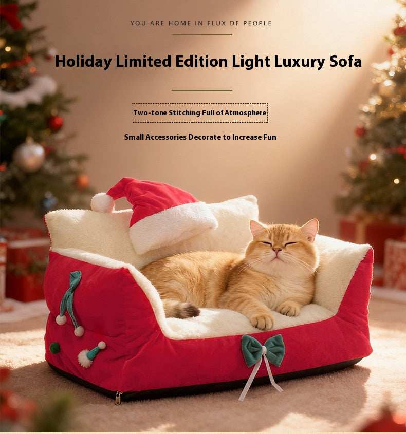 Christmas Cat Bed for Winter Warmth - Cozy Bolster Pet Nest - Purrfect Pet Haven