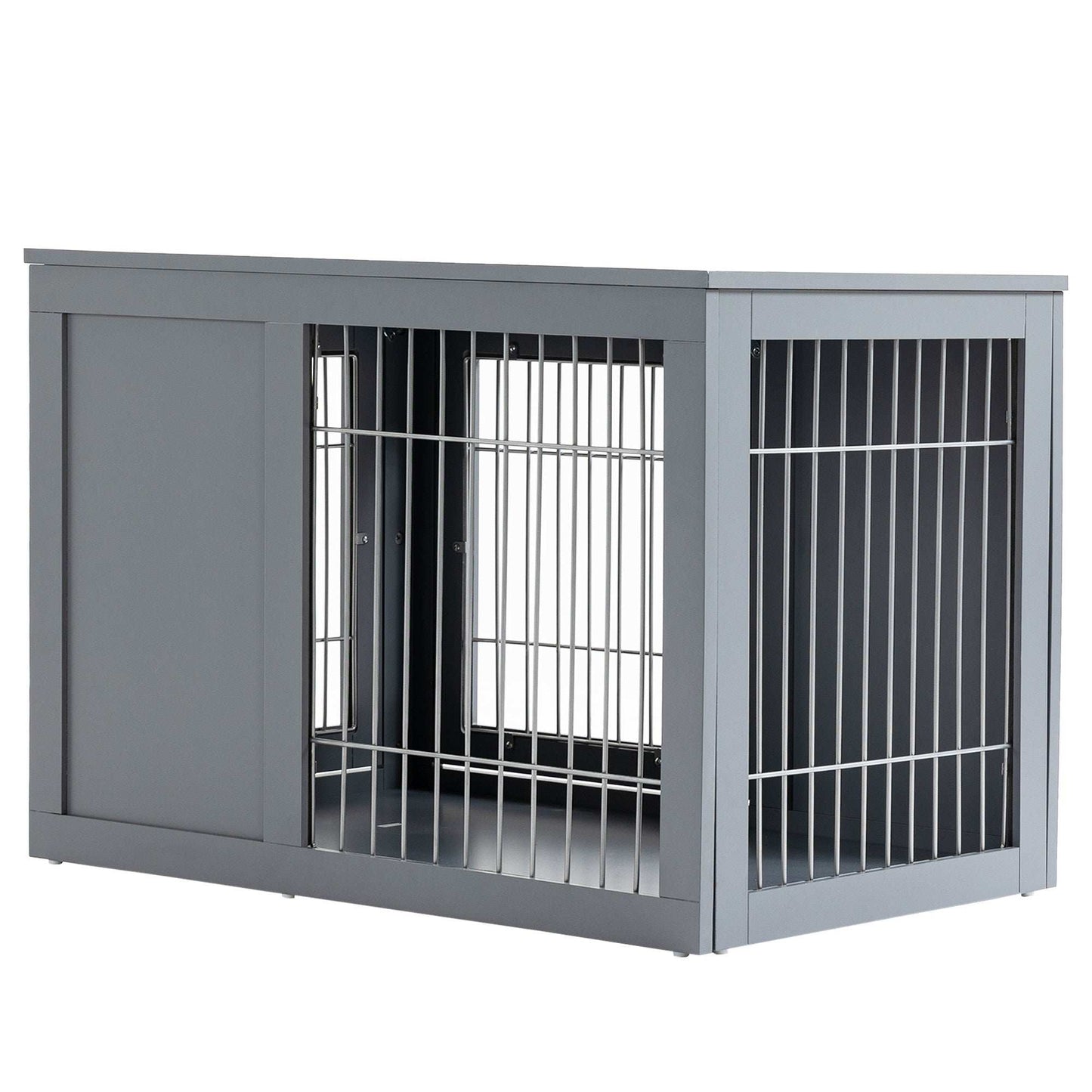 Dog Crate End Table Furniture - Metal Double Door Cage For Small Medium Dogs