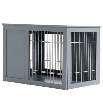 Dog Crate End Table Furniture - Metal Double Door Cage For Small Medium Dogs