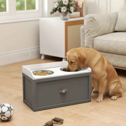 Elevated Dog Bowls - Pet Feeding Station With Storage