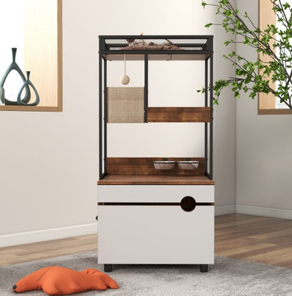 Front Access Cat Litter Box Enclosure with Cat Tree Tower