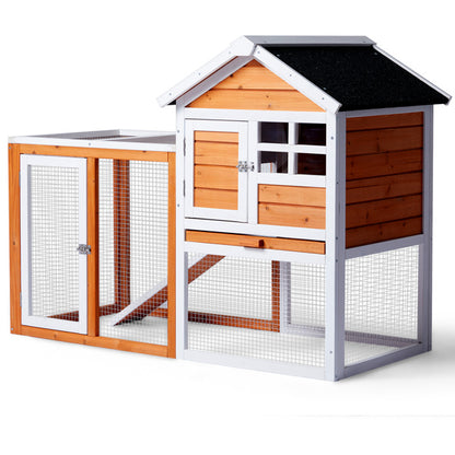 Wooden Rabbit Hutch with Run - Fir Wood with Ladder