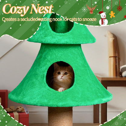 Christmas Tree Cat Tower - 59in Tall with Condos & Scratching Post - Purrfect Pet Haven