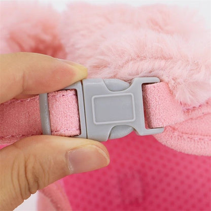 Warm Fur Collar Soft Padded Small Girl Pet Harness and Leash Set with Bow Tie