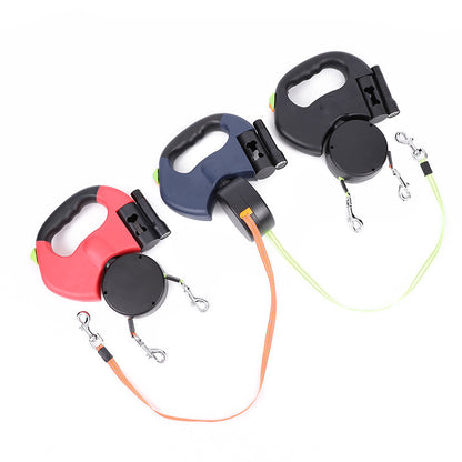 Reflective Swivel Dual Pet Retractable Dog Leash For Small Dogs with Light and Bag Holder
