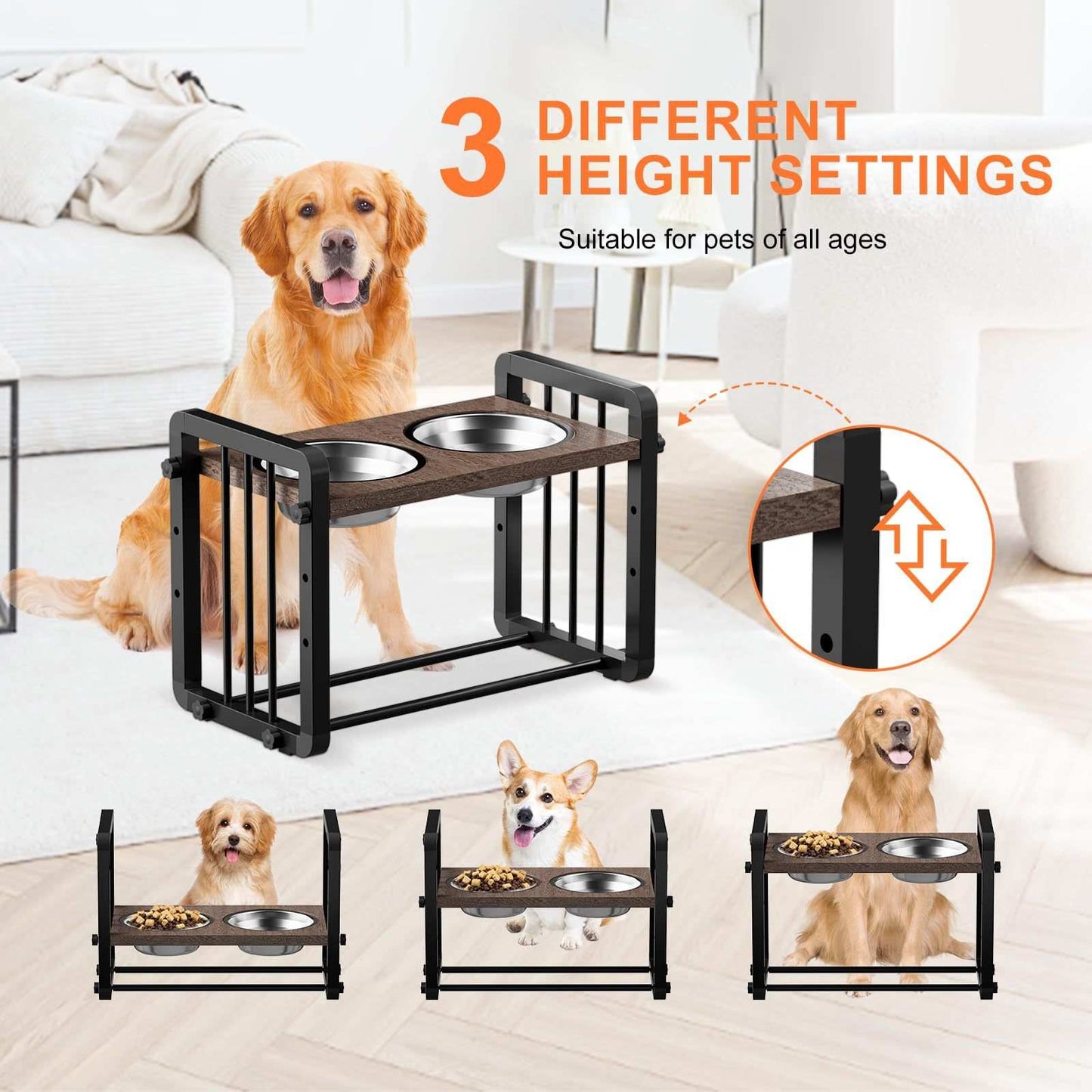 H-shaped Iron Frame 3 Height Elevated Dog Bowl
