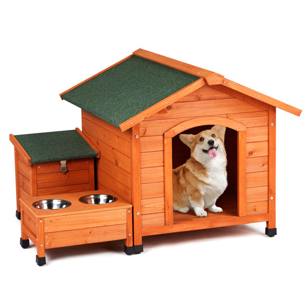 Wooden Cat & Dog House - Fir with Food Bowl & Storage