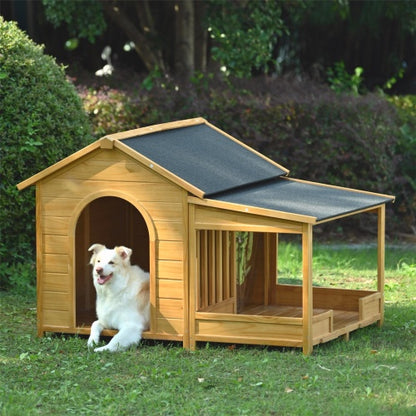 Large Wooden Dog House - 60" Cabin with Covered Porch