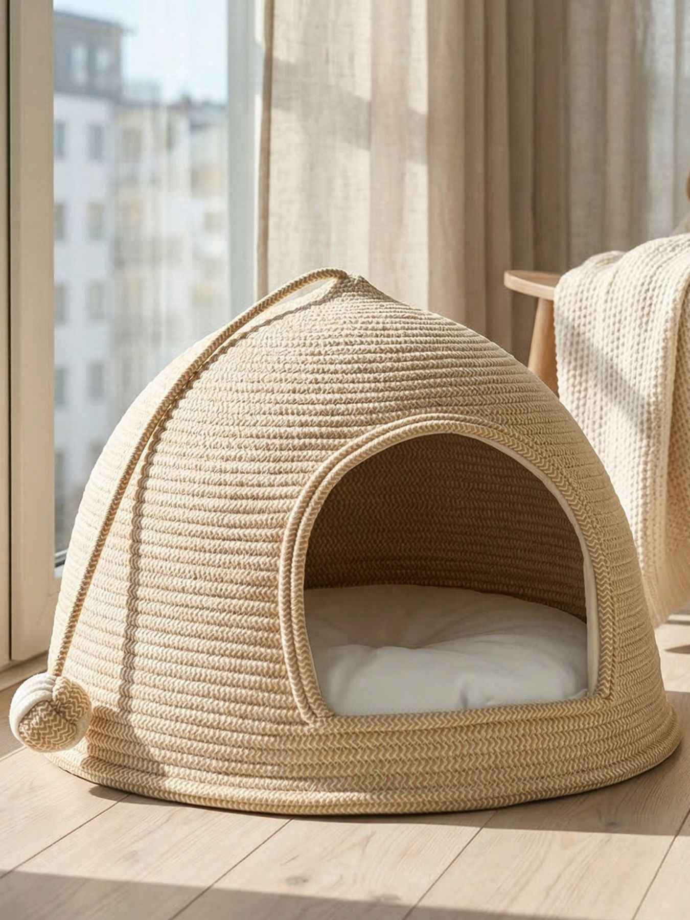 Cat Rope Dome Nest - Semi-Enclosed Cotton Woven Bed