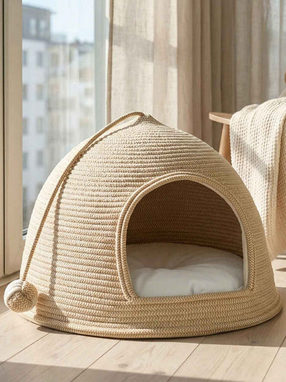 Cat Rope Dome Nest - Semi-Enclosed Cotton Woven Bed