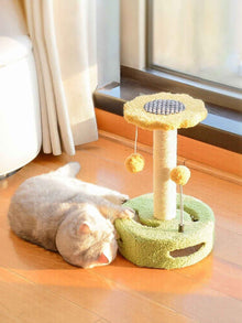 Cat Scratching Post Wooden - Interactive Toy with Dangling Balls